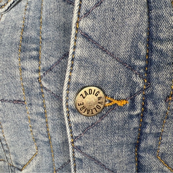 ZADIG & VOLTAIRE ​Kioky Cropped Skull Embellished Denim Jacket Size Small Zip - Picture 8 of 15